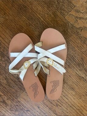 White Strappy Leather Slide Sandals by Ancient Greek Sandals